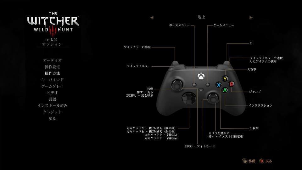 The Witcher 3のコントローラー設定