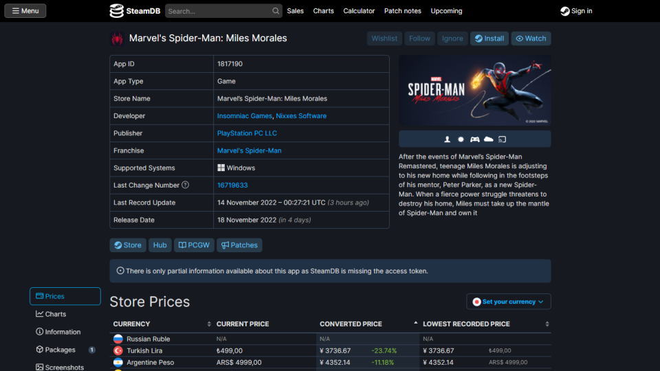 Marvel’s Spider-Man: Miles Moralesの価格比較