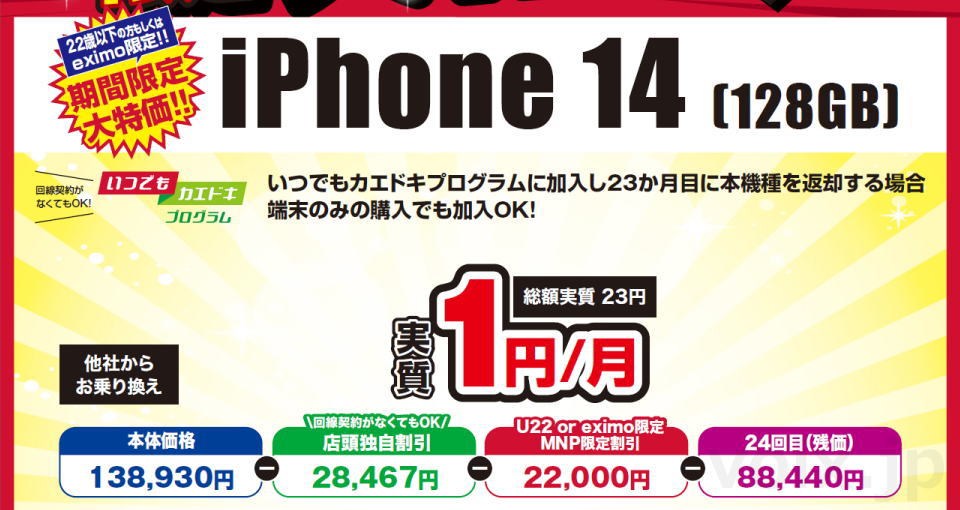 iPhone 14の実質価格