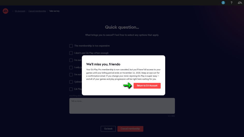 EA Play Proの解約確認