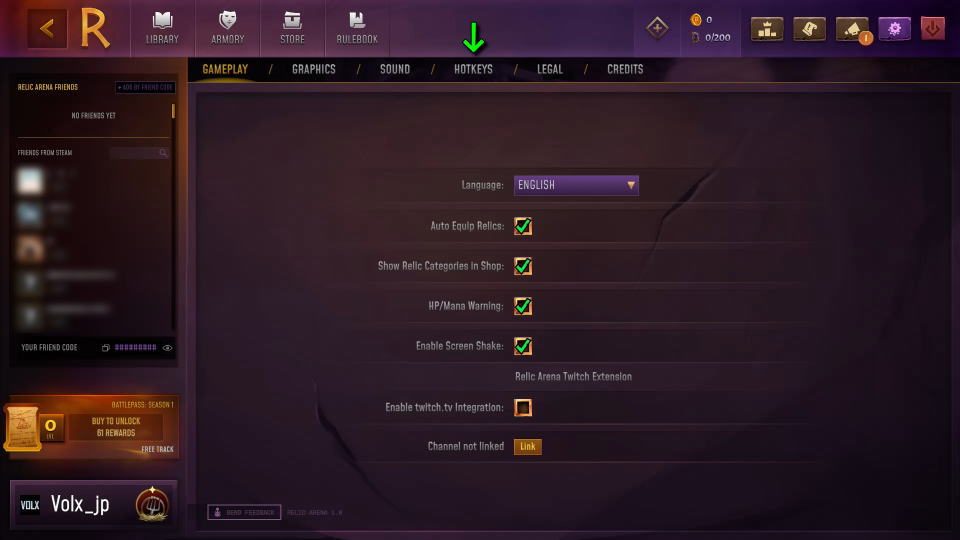 Relic Arenaの操作を確認する方法