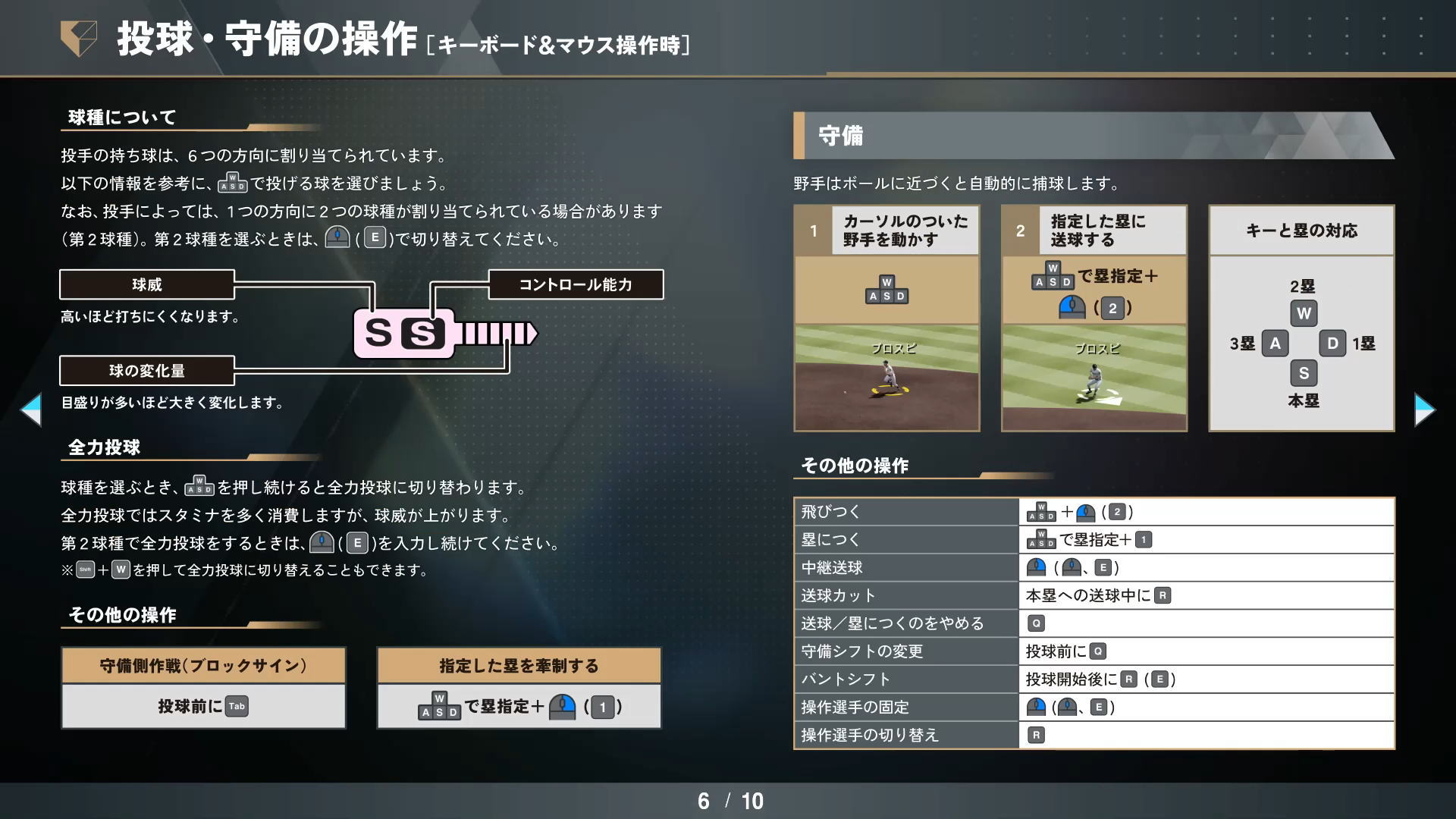 eBaseball PRO SPIRITの操作方法(キーボード&マウス)-2
