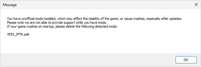VEINの非公式MODのエラー
