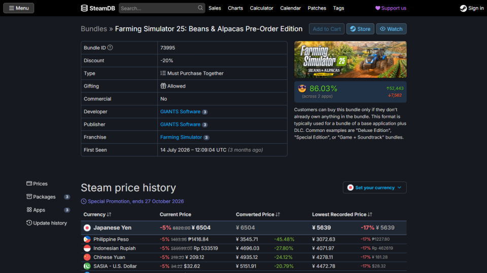 Farming Simulator 25: Beans & Alpacas Editionの価格比較